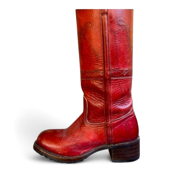 FRYE horse stitching embroidered campus boots size 5.5 women’s tall - Picture 6 of 15